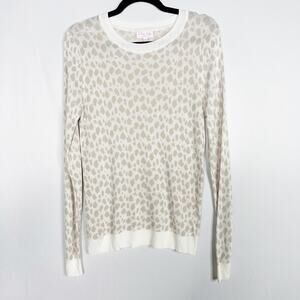 Pink Lily Small S Cream Brown Leopard Print Crew Neck Sweater Lightweight